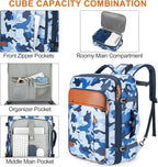 Lumesner Carry on Travel Backpacks, Extra Large 40L Flight Approved for Men & Women,Expandable Suitcase backpack (Camouflage Blue(Backpack With 4 Packing Cubes))