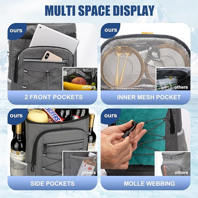 Backpack Cooler Insulated Leak Proof, Lightweight Soft Sided Cooler Backpack for Men Women, Waterproof Beach Cooler Bag Lunch Backpack for Camping Hiking Picnic Fishing Travel Outdoor