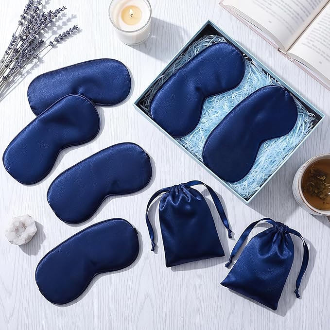 Janmercy 20 Pieces Silk Sleep Mask Eye Mask with Adjustable Strap Sleeping Cover Eye Cover Blindfold for Women Men Sleeping Travel (Royal Blue)