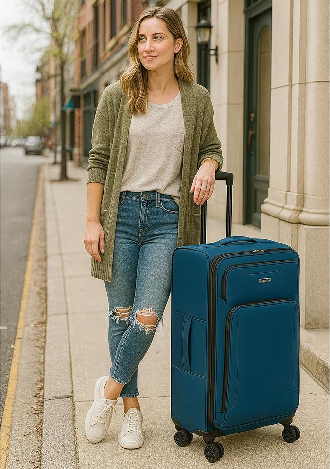 World Traveler Dejuno Jasper 28-Inch Lightweight Expandable Spinner Luggage - Navy
