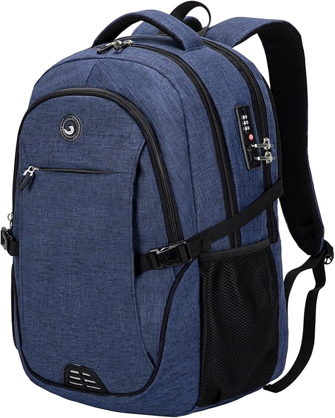SHRRADOO Anti Theft Laptop Backpack Travel Backpacks with Combination Lock for Women Men College Backpack Computer Bag Fits 17 Inch Laptop,Royal Blue