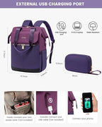 LOVEVOOK Laptop Backpack for Women, 17.7 Inch Work Laptop Bag with USB Port, Fashion Teacher Nurse Backpack Purse, Waterproof Travel Computer Backpack with Organizer Bag, 2pcs, Blue-Purple