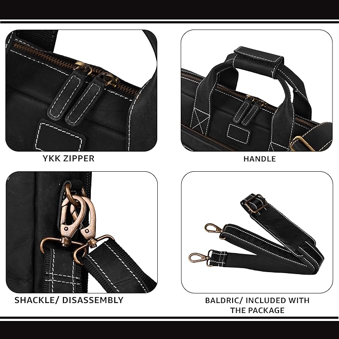 LEATHER VILLAGE 18" Leather Laptop Messenger Briefcase Bag for Men-Leather Satchel for Travel and Office Shoulder Bag- Black