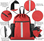 BeeGreen Red Drawstring Backpack Gymsack Bag with Shoe Compartment and Two Side Mesh Pockets Lightweight Durable Sports Cinch Sackpack 1 Pack for Women Men Workout Swim