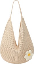 Premillow Crochet Beach Bags for Women, Summer Beach Tote Bag, Mesh Cute Beach Purse, Aesthetic Knit Bag Handbag Shoulder Bag