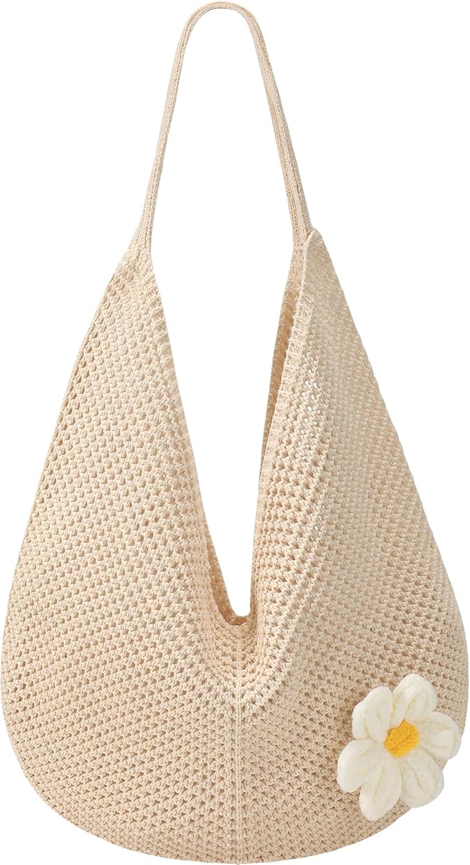 Premillow Crochet Beach Bags for Women, Summer Beach Tote Bag, Mesh Cute Beach Purse, Aesthetic Knit Bag Handbag Shoulder Bag