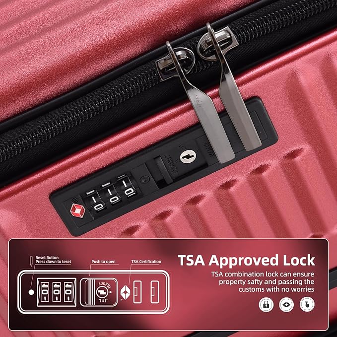Kaleenie 2 pieces 20/29 Aluminum Frame Carry On and Checked Luggage Set with Side Opening, Lightweight Hardshell ABS+PC Trunk Suitcase with TSA Lock, 360° Universal Wheels & Adjustable Handle,Wine Red