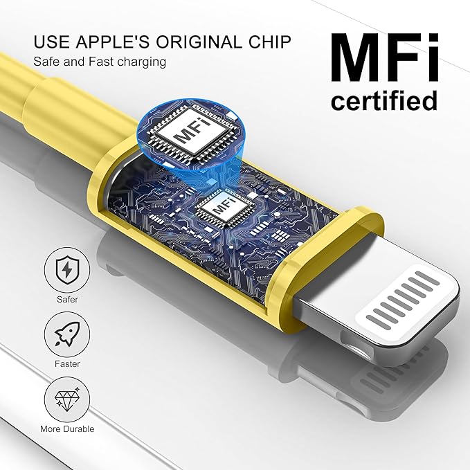 FUPYWP Car iPhone Carplay Cable, Car Charger Cord, USB A to Lightning Cable Fast Charging & Data Transfer for iPhone 14/13/12/11 Pro Max XR XS X 8 7 6 Plus SE Tangle-Free,3ft Yellow