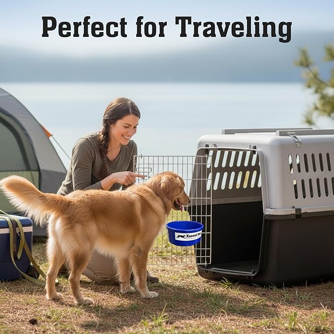 Dog Crate Water Bowl No Spill, 20oz Food-Grade Polypropylene Feeder, Secure Crate Mount with Covered Parts, Travel-Ready & Easy to Clean (Blue)