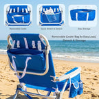 SUNNYFEEL Low Beach Chair, 5-Position Lay Flat Reclining, Backpack Portable Folding Chair with Cooler Bag & Cup Holder, Heavy Duty 350 LBS, Compact for Beach, Camping, Travel (New Blue)