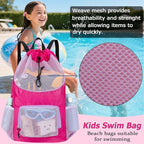 Swim Bag for Kids Mesh Beach Backpack for Girls Lightweight Drawstring Beach Bag Swimming Pool Sports Gym String Bag (Purple)