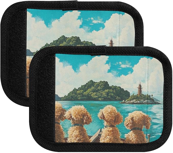 4 PC Luggage Handle Wrap Luggage Handle Covers Tags for Suitcase Bags Travel Luggage Handle Identifier Gripper Poodle Island Adventure Blue
