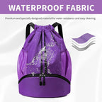 JELUTAR Drawstring Backpack Gym Bag with Shoes Compartment for Soccer, Basketball, Swim, Water-Resistant String Backpack Beach Cinch for Women Men, Purple