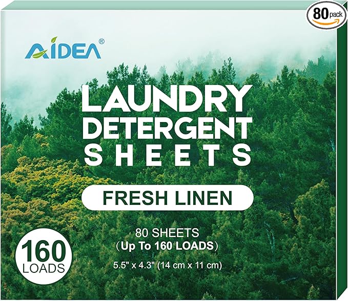 AIDEA Laundry Detergent Sheets, Washer Sheet Detergent, No Plastic Jug, Laundry Soap Sheet For Travel, Home Washing, Fresh Scent-(160 Loads) 80 Sheets