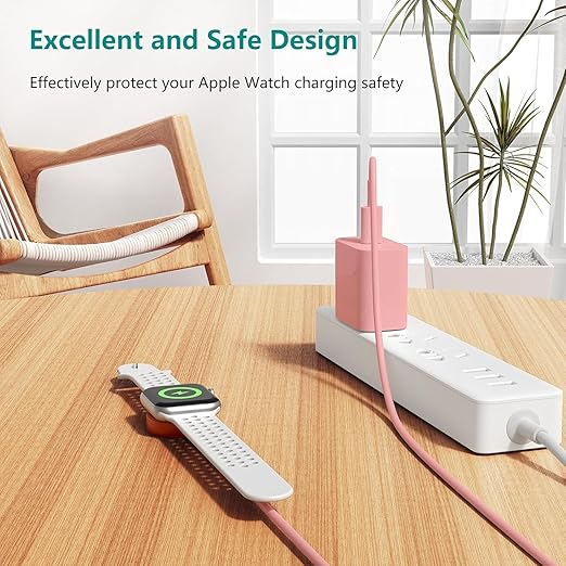 Upgraded Apple Watch Charger, Magnetic Fast Charger, USB C Charger Block Plug Adapter with 6FT iWatch Portable Wireless Fast Charging Cable Cord for iWatch Series Ultra/9/8/7/6/SE/SE2/5/4/3 Pink