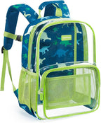 mommore Clear Backpack for Boys Kids Clear Bookbag for School Heavy Duty 15 Inch See Through Backpack Dinosaur Transparent Bag