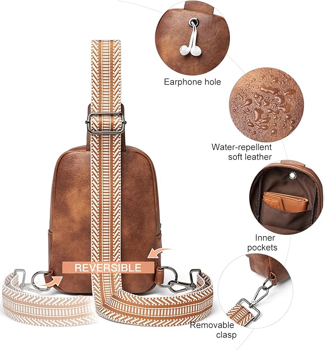 LATMAP Sling Bag For Women Faux Leather Small Casual Daypack Backpack Fanny Pack Crossbody Chest Bags Purse