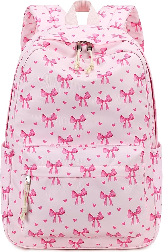 LOIDOU Backpack for Girls School Backpacks Bookbags for Elementary Middle School Women Laptop Backpacks (Pink bow-215, L-17)
