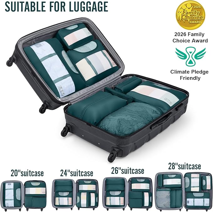 Veken 10 Set Packing Cubes for Travel Essential, Suitcase Organizer Bags in 4 Sizes, Carry-On Luggage Accessories with Large Laundry & Hanging Toiletry Bag, Must-Have for Airplane, Road Trip & Camping