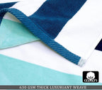 COTTON CRAFT Hooded Beach Towel – Oversized 35 x 70 Towel with Hood for Adults - 100% Cotton Velour Terry Towel - Pool Bath Wrap - Super Soft Plush Absorbent Quick Dry – 630 GSM – Cabana Stripe Blue