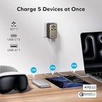 MOMAX Universal Travel Adapter, 120W GaN International Power Adapter, 2 USB-C 2 USB-A, Worldwide Travel Plug Adapter, International Power Adapter for Most Europe, USA, Japan, Australia (Type C/A/G/I)