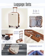 LIGHT FLIGHT Luggage Sets, 3 Piece Durable Suitcase Set with Spinner Wheels, 3 Pcs Hardside Lightweight luggage with TSA Lock, Large Checked Travel Suitcases, 20/24/28 Inch,White