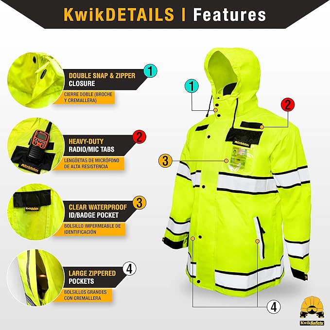KwikSafety - Charlotte, NC - TORRENT Rain Jacket & Trench Coat ANSI OSHA Class 3 High Visibility Jacket Hi Vis Rain Gear