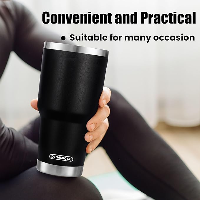 D·S 30 oz Black Tumbler Stainless Steel Double Wall Vacuum Insulated Mug with Straw and Lid, Cleaning Brush for Cold and Hot Beverages