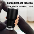D·S 30 oz Black Tumbler Stainless Steel Double Wall Vacuum Insulated Mug with Straw and Lid, Cleaning Brush for Cold and Hot Beverages