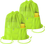 NATURAL STYLE 2 PACK Mesh Drawstring Backpack Bag, Multifunction Mesh Bag for Swimming, Athletic Gym, Clothes, Beach, Swim (Green)