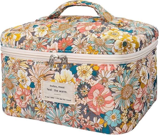 Gosect Large Makeup Bag, Cute Cosmetic Bag for Women Girls, Floral Coquette Aesthetic Toiletry Bag, Travel Make Up Organizer Bag (South Twigs Flower)