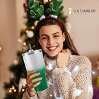 D·S 30 oz Tumbler Christmas Green Glitter Gradient Cup Stainless Steel Double Wall Vacuum Insulated Mug with Straw and Lid, Cleaning Brush for Cold and Hot Beverages