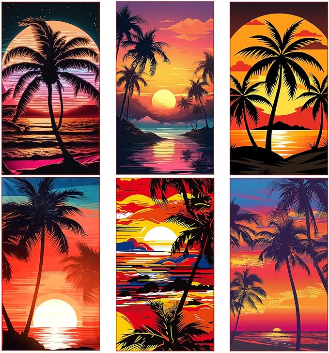 FuWeave 6 Pcs 72 x 36 Microfiber Oversized Beach Towels Large Absorbent Thin Compact Lightweight Sand Free Quick Dry Towels Pack for Travel Pool Yoga Gym Sports Beach Accessories(Coconut Trees)