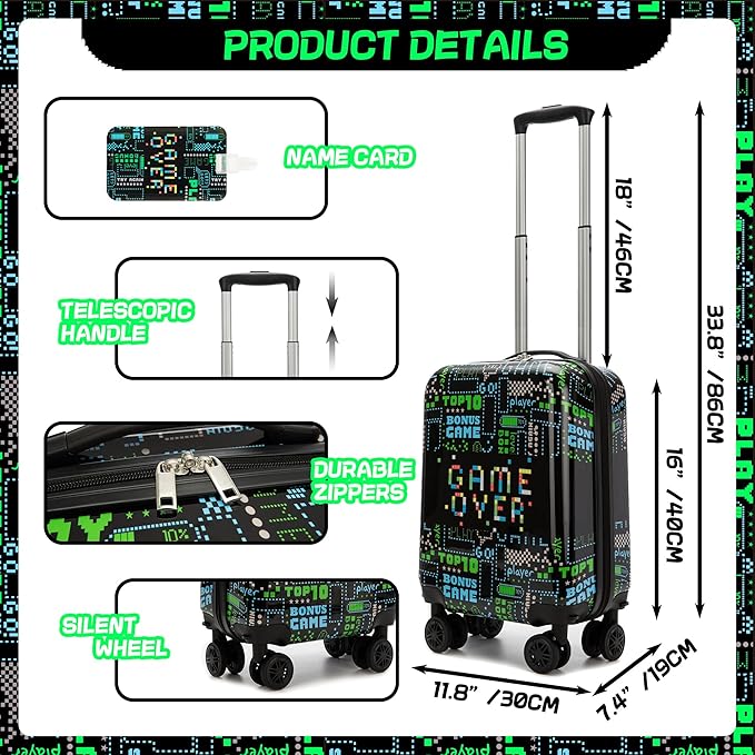 Kid’s Luggage Set 2 Piece Suitcase Set 16’’ Hardside Luggage with Spinner Wheels Girls Boys Carry on Toddler Luggage Travel Rolling Luggage Carry on Luggage Airline Approved