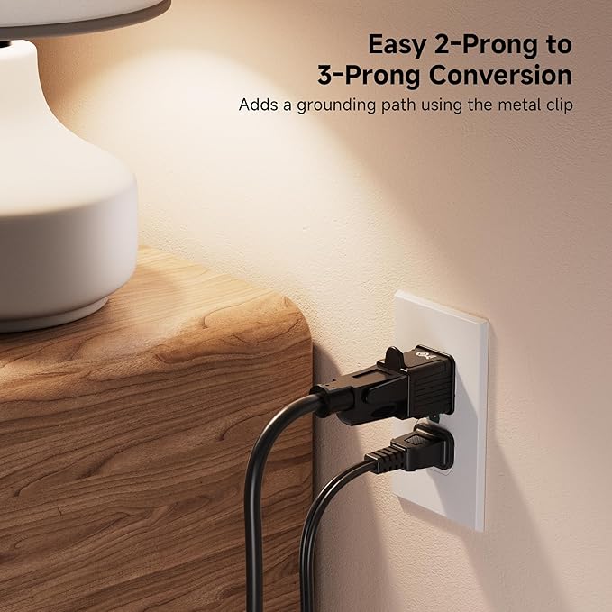 [UL Listed] Cable Matters 3-Pack 2 Prong to 3 Prong Outlet Adapter, 3P to 2P Plug Adapter - Converts a 2Prong Outlet to Support 3Prong Plugs, Black