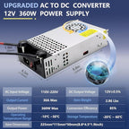 110V 120V to 12V Converter 30A 360W, AC to DC 12V Power Supply, 110V AC to 12V DC SMPS Voltage Transformer for LED Strip Light, 3D Printer, CCTV, Motor, Pump, Air Compressor (12V-30Amp-360W, 12V)