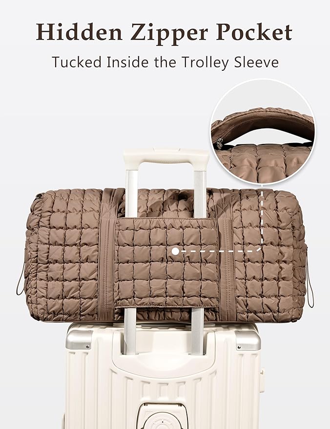 Quilted Travel Duffle Bag for Women Medium Weekender Bag Puffer Overnight Bag Large Soft Puffy Duffel Bag Carry-On Gym Bag Lightweight Personal Item Travel Bag for Trips Business Sport Airplane