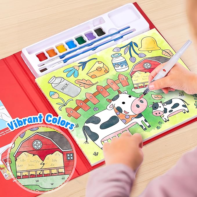 JoyCat Paint with Water Coloring Books for Toddlers, Watercolor Painting Sets for Kids Ages 3-5 4-8, Arts and Crafts Drawing Activities Toy Birthday Gifts for Boys Girls (Farm)