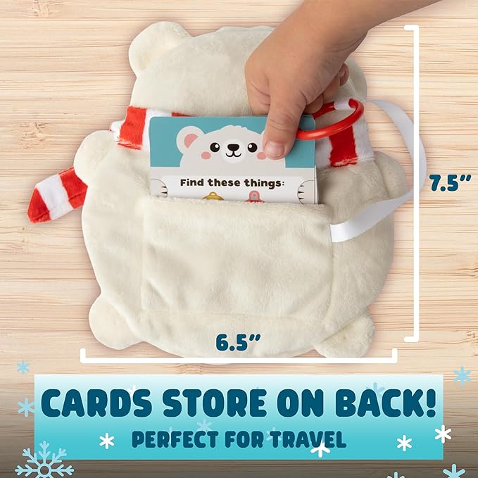 Chuckle & Roar Sensory Seek & Find Plush Polar Bear Game - 1 Plush & 20 Cards, Multicolor, Small - Toddler Airplane Travel Essential - Engaging Toddler Sensory Toys - Quiet Travel Toys for Plane & Car