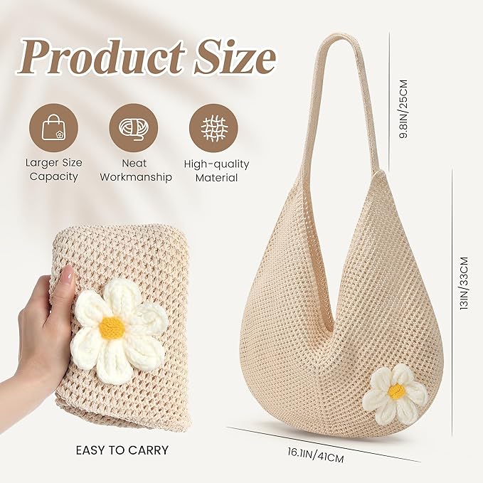 Premillow Crochet Beach Bags for Women, Summer Beach Tote Bag, Mesh Cute Beach Purse, Aesthetic Knit Bag Handbag Shoulder Bag