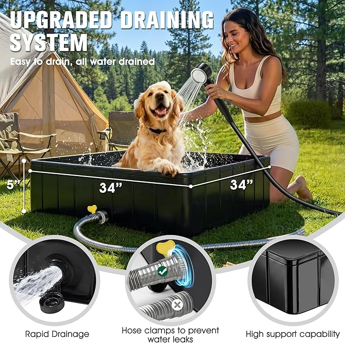 2026 Upgraded Portable Camping Shower with Portable Shower Pan,10000Mah Rechargeable Portable Shower Head with Camp Shower Floor,Outdoor Shower Pan with Drain Hose,5 Spray Portable Shower Pump