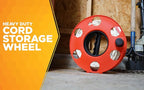 Woods Heavy Duty Cord Storage Wheel - Holds Up to 125 Feet of 16/3 or 110 Feet of 14/3 Gauge Cord - Tangle-Free Design for Extension Cords, Rope, or Hose - Orange/Black