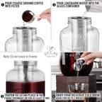 Zulay 1 Gallon/128oz Cold Brew Coffee Maker – Thick Glass Pitcher with Stainless Steel Filter, Lid & Spout – Large Mason Jar Container Dispenser - Iced Coffee & Sun Tea Brewer for Fridge – Silver