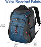 KROSER TSA Friendly Travel Laptop Backpack 17.3 inch XXXL Gaming Backpack Water-Repellent College Daypack Business Backpack with RFID Pockets & USB Port for Men/Women-Black/Haze Blue