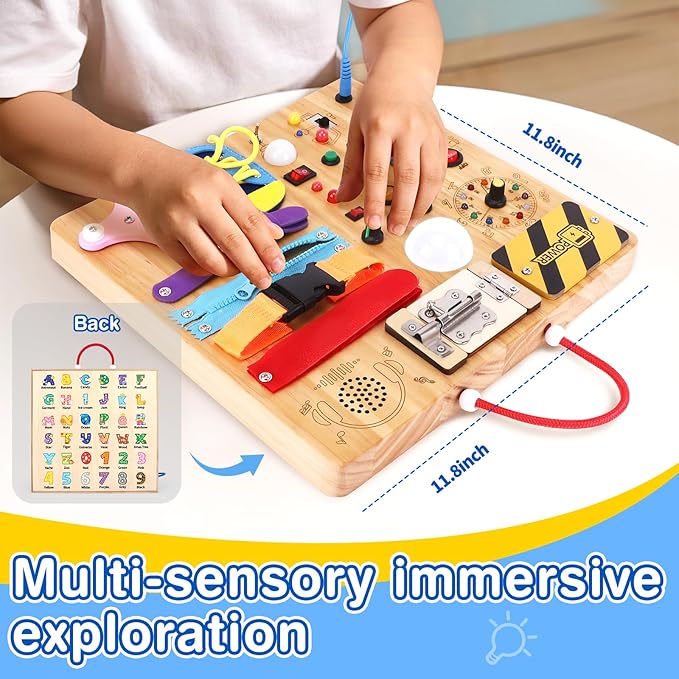 Grarain Busy Board for Toddlers - Montessori Educational Toy for 1-3 Year Old Boys & Girls | Travel-Friendly Sensory Learning Activity | Ideal for Kids with Autism(Busy Board v3)