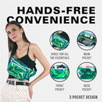 Fanny Pack Belt bag - Crossbody Waist Bag for Men or Women - Hands-Free, Waterproof Large Bumbag for Hiking, Running, and Travel (Holographic Transparent - Aqua)