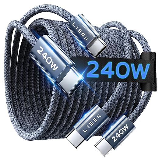 LISEN USB C to USB C Cable, 240W C to C Cable Fast Charging [6.6FT, 2 Pack] Type C Charger Fast Charging USBC to USBC Cable for iPhone 17 16 15 Pro Max iPad MacBook Neo Air Pro Samsung S26 S25 Ultra