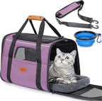 Morpilot Cat Carrier - Cat Carrier Soft for Medium or Large Cats up to 20lbs, with Dual-Sided Cushion, Secure Buckle and Foldable Bowl, Dog Carriers for Small Dogs(Purple)-17.3" L x 12.2" W x 13.4" H