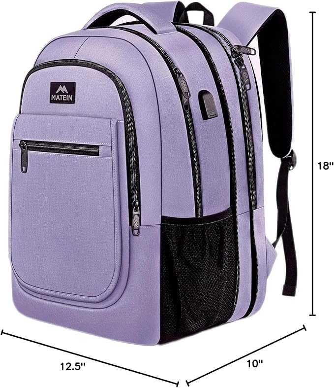 MATEIN Travel Backpack for Women, Expandable 15.6 inch Laptop Backpack, Large Anti Theft Business Computer Bag Water Resistant College Computer Bag Gift for Women Men, Purple