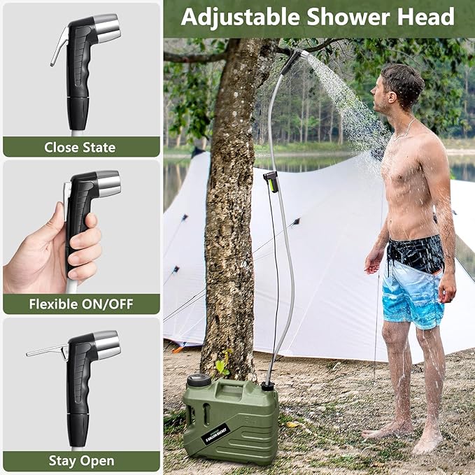 SPACEREST Portable Shower for Camping with Integrated Design – Spill-Resistant, Electric Camping Shower, 5-Gallon Food-Grade Water Jug for Outdoor, Beach, Hiking, Dog Wash